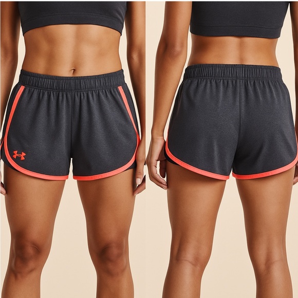 Under Armour Women's Gray and Coral Athletic Running Shorts Size Large - Picture 1 of 6
